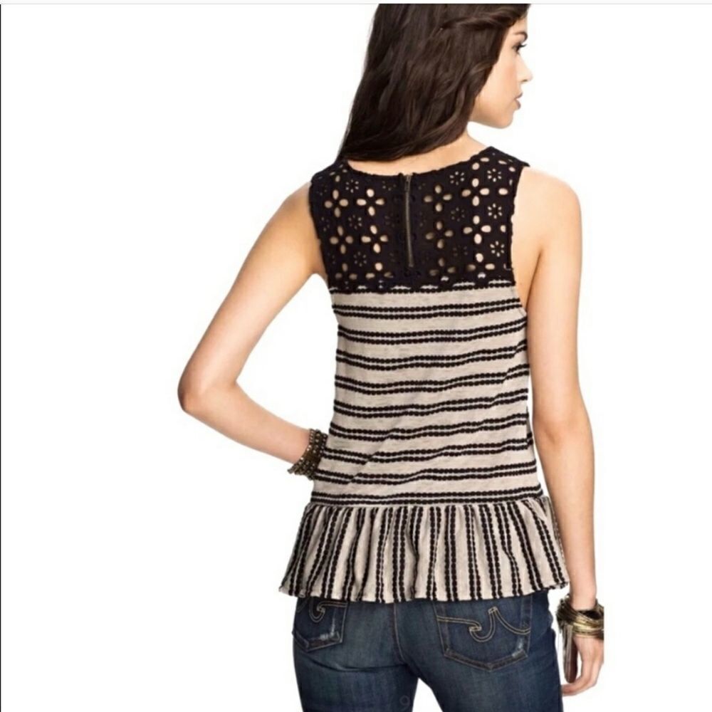 FREE PEOPLE‎ MOLLY RETRO STRIPED PEPLUM TOP IN TAN AND BLACK - Picture 2 of 8